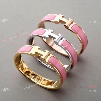 1:1 Replica Hermes Pink Clic H Bracelet Pink Enamel Bangle